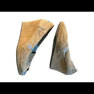 Tom's Women's Corduroy Wedge Peeptoe Slip On Shoes